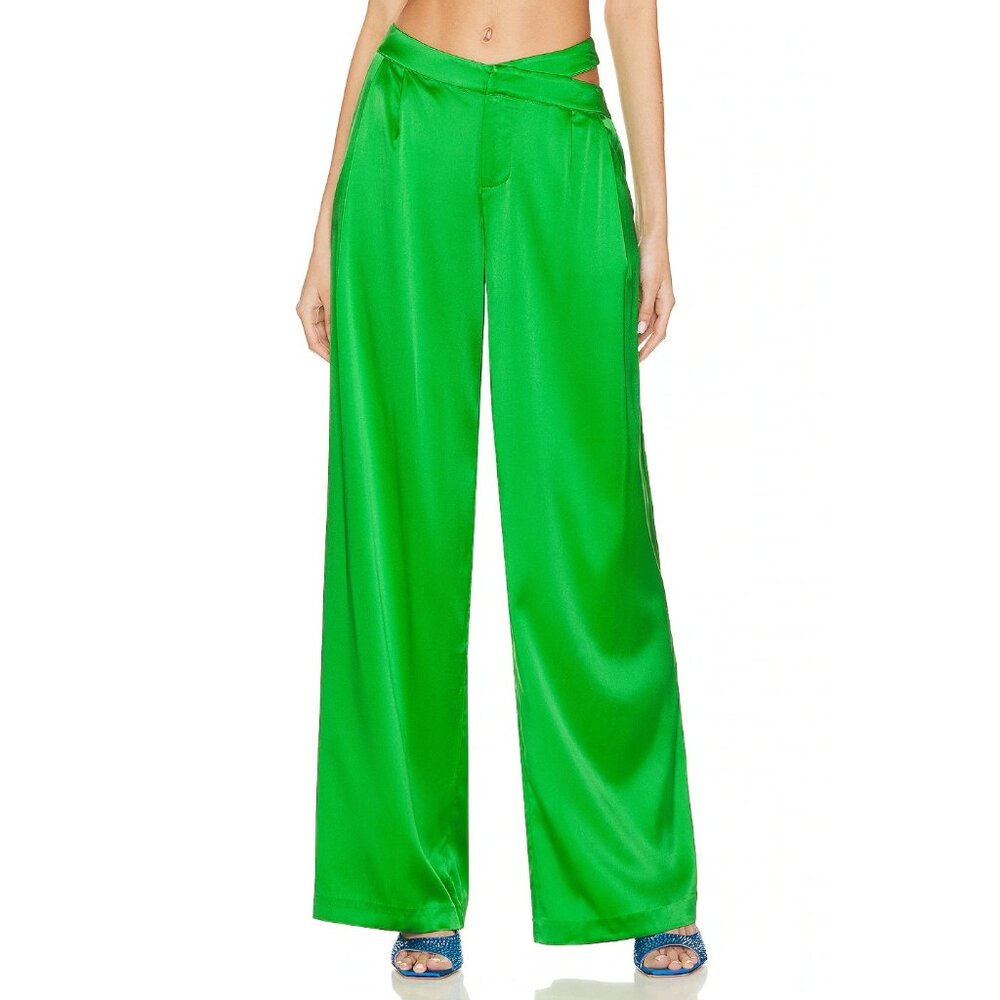 SEROYA Zarri Silk Wide Leg Pant Kelly Green Womens Size Small